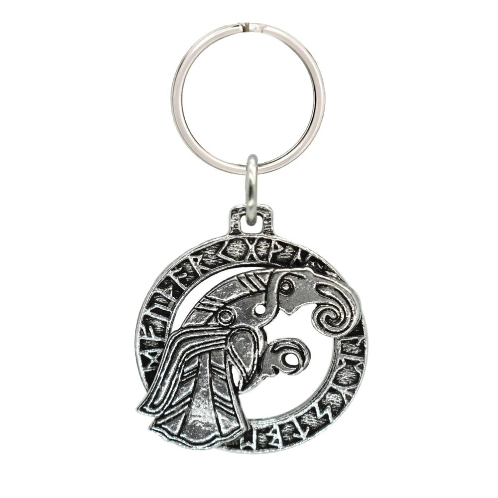 5897 Viking Raven In Runes Keychain G043KC 1 1/2 inch Pewter Key Fob